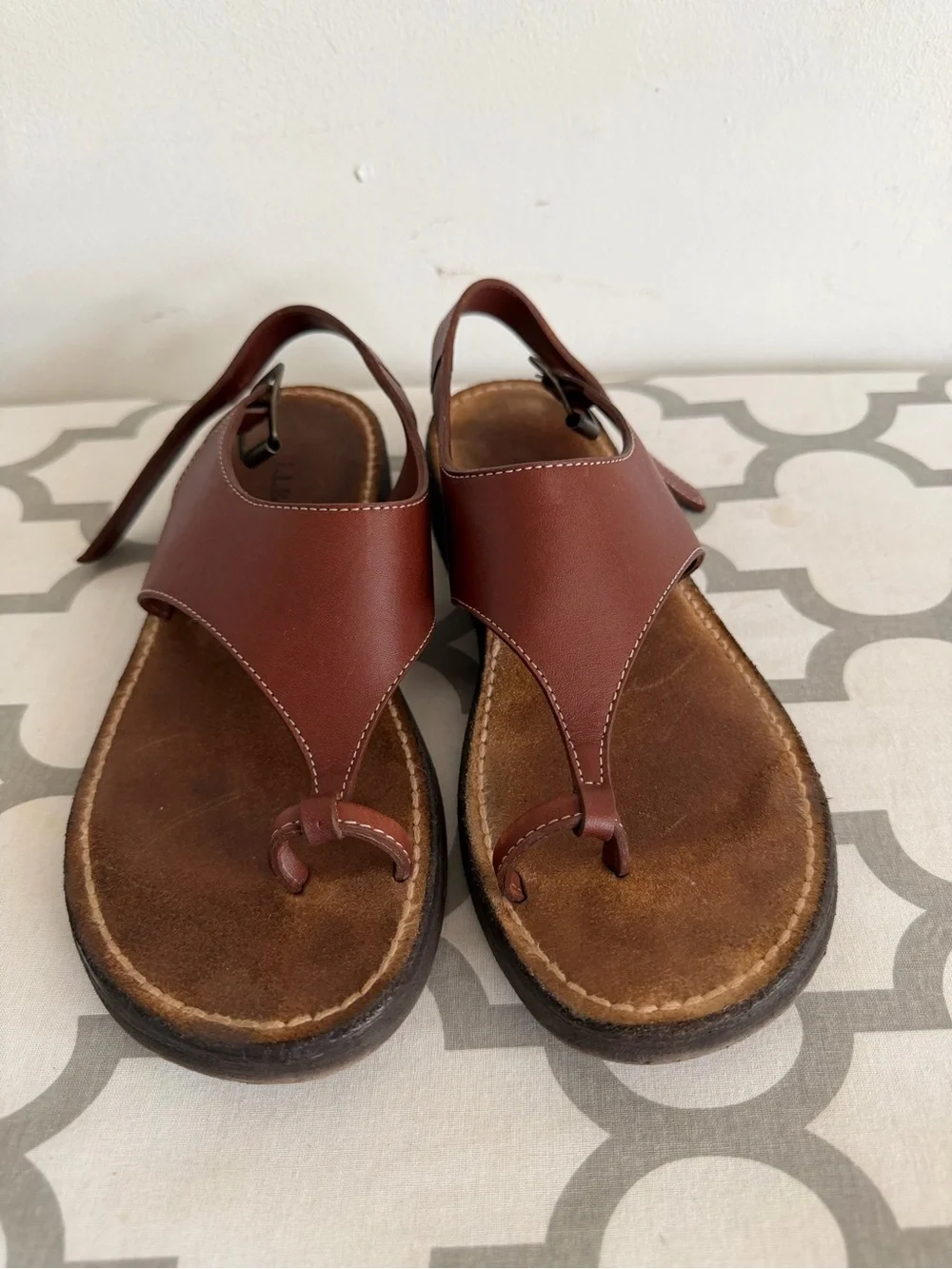 L.L. Bean Men's Brown Leather Thong Sandals with Buckle